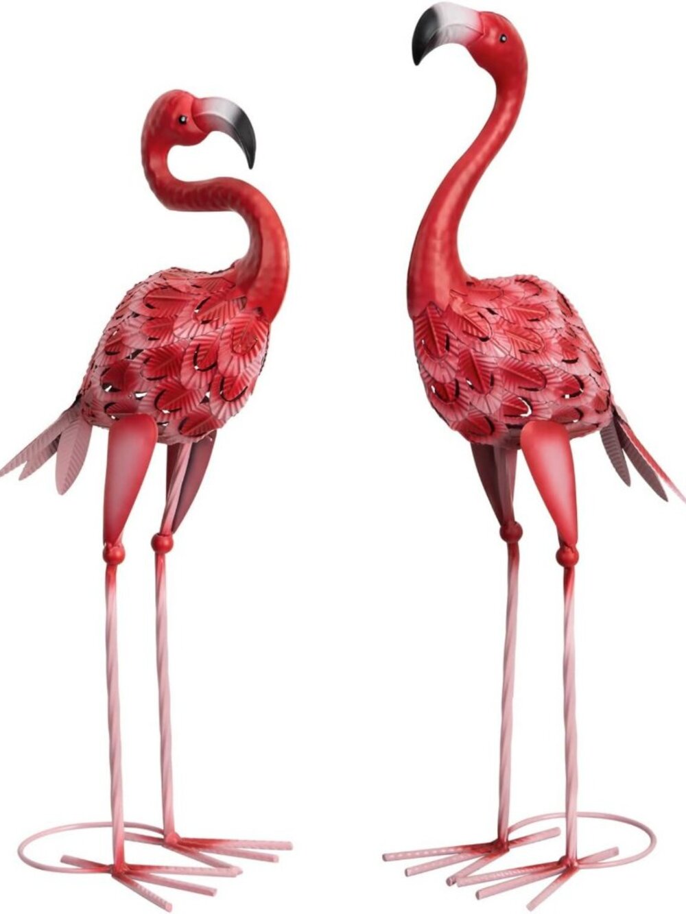 Set of 2 Metal Flamingo Garden Statues - Red Yard Art for Outdoor Décor